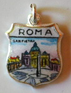 Rome Italy - Roma San Pietro - Vintage Enamel Travel Shield Charm